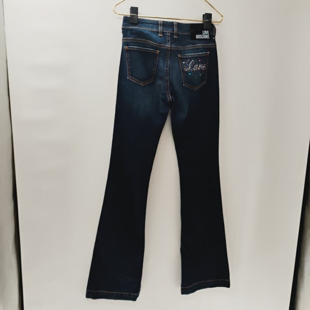 Love Moschino Women's Flare-Leg Jeans Denim‎ Size 26 y2k bedazzled pockets - Picture 9 of 15